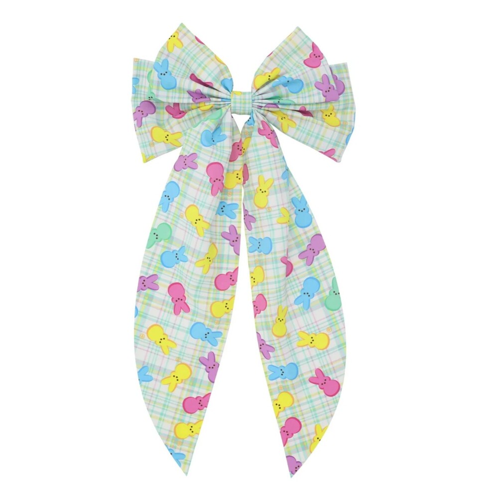 Peeps Easter Hair Bow – Plaid Checker Pattern – 8"x1"x17" Spring Accessory